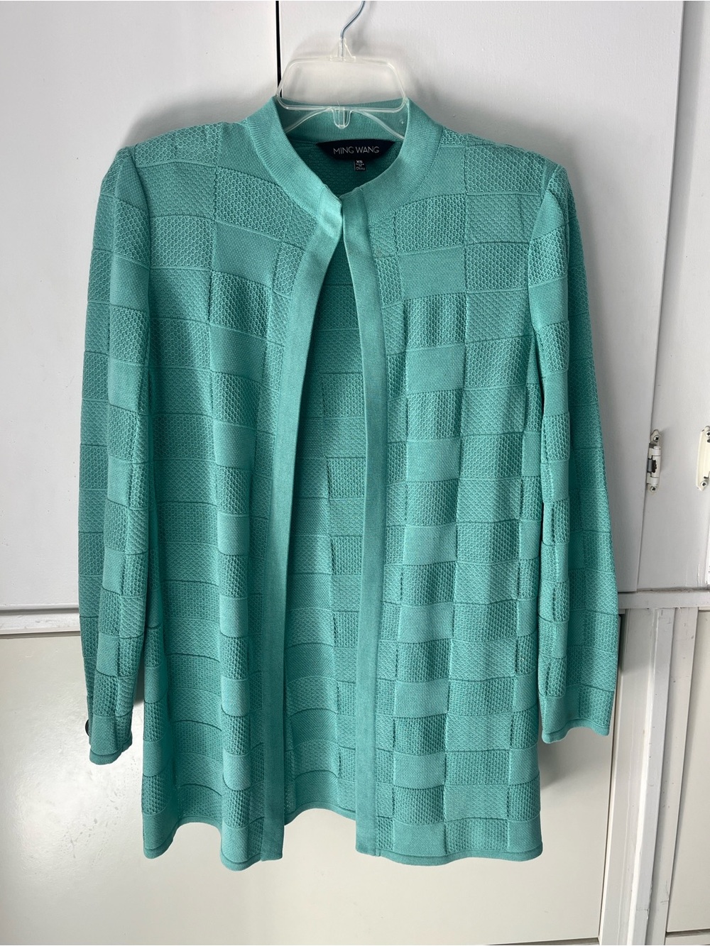 Ming Wang Mint Green Textured Open-Front Jacket